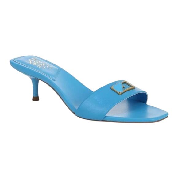Franco Sarto Women's Roey Leather Open Square Toe Slide Sandals Blue Size 9